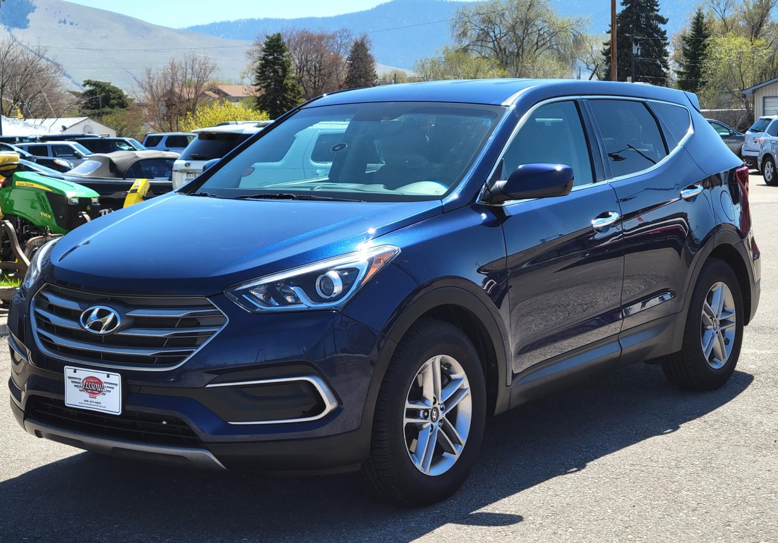 2018 Blue /Tan Hyundai Santa Fe Sport (5XYZTDLB0JG) with an 2.4L L4 engine, 6 Speed Auto transmission, located at 450 N Russell, Missoula, MT, 59801, (406) 543-6600, 46.874496, -114.017433 - Photo#2